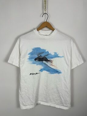 Vintage 90s Moose Print Hanes Graphic Tee
